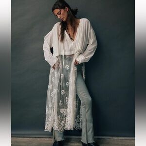 Free People White Sheer Lace Tunic
